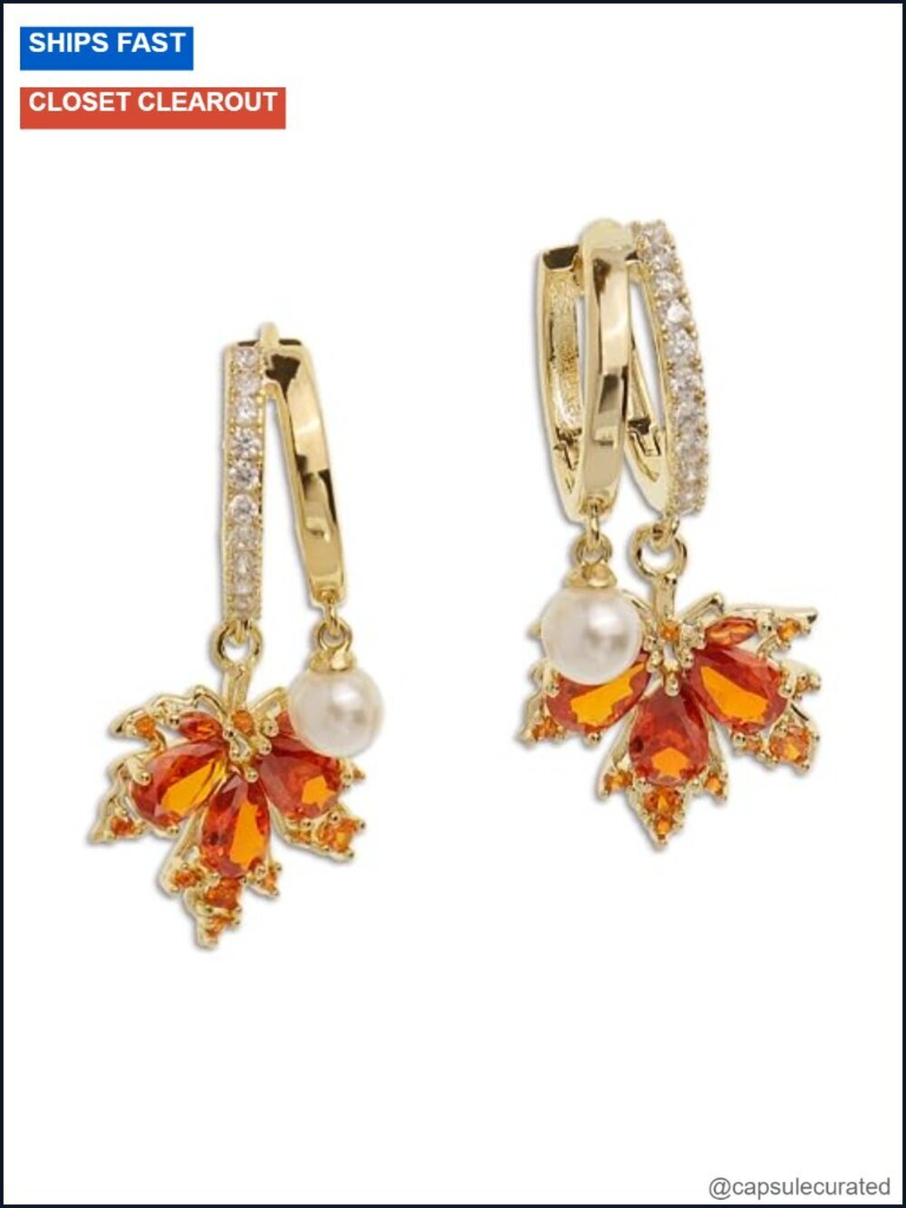 Double Circle Huggie Hoop Earrings with Cubic Zirconia and Pearl Charms 14k